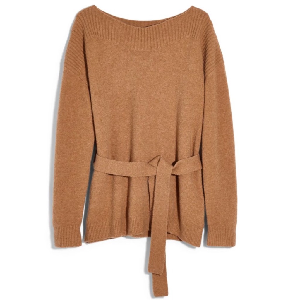 Madewell Camel Boatneck Tie-Waist Pullover Sweater Alpaca Wool Blend Siz